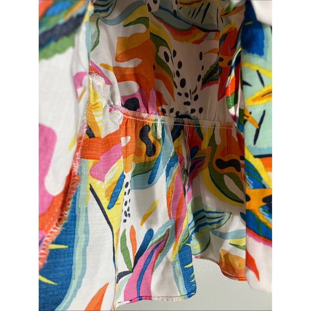 Sweet Rain Top Tropical Leaf Print Peplum Tie Waist Large Colorful Summer Boho - Picture 8 of 10